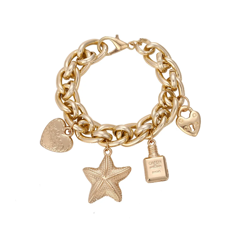 

Amazon Accessories Fashion Creative Starfish Heart Bracelet Women Fashion Hip Hop Thick Metal Chain Bracelet