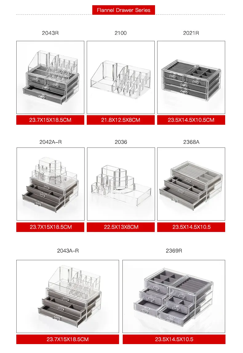 Acrylic Multi-function Plastic Make up Organizer Large Capacity Cosmetic Makeup Tabletop Storage Organizer Box With Drawers