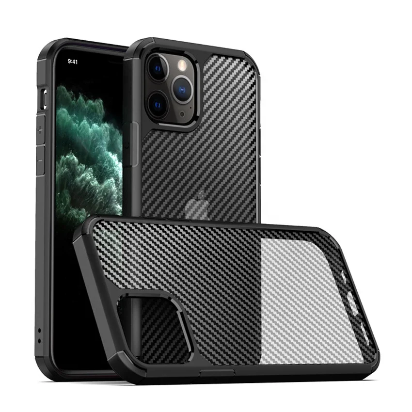 

New Hot Selling for iPhone 12 Case Carbon Fiber PC+TPU Hybrid Shockproof Protective Phone Cover 11 pro max case for men
