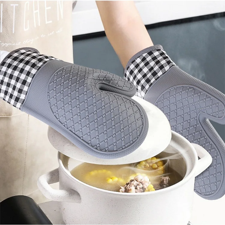 

Anti Scald Silicon Bake Bakery Baking Silicone Oven Gloves For Baking Cooking, Grey, black