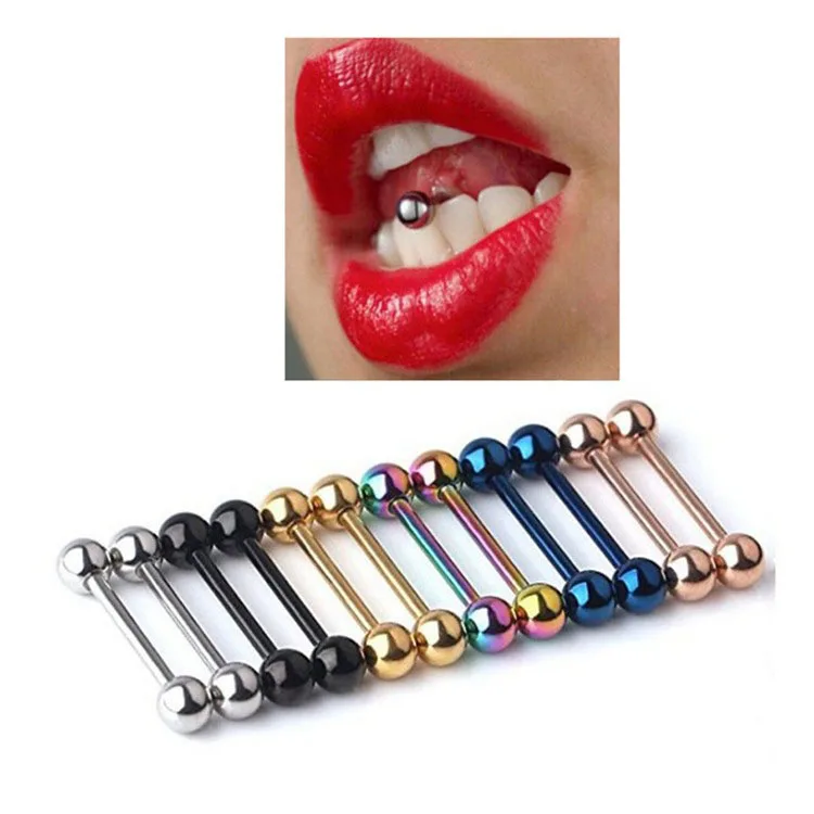 

Tongue Rings Stainless Steel Nose Lip Ear Bone Piercing Body Jewelry 1.2mm Internal Thread Straight Tongue Barbell Ring