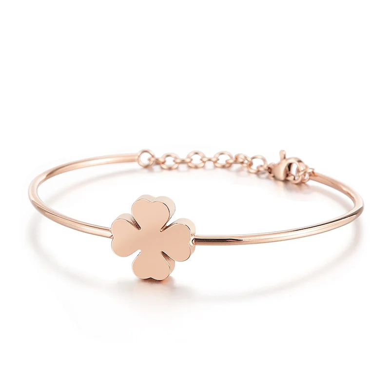 

Women's Fashion Accessories Stainless Steel Adjustable Flower Four Leaf Clover Bracelet, Gold/rose gold/silver