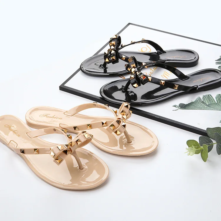 

2021 new rivet bow craft slippers summer orange jelly crystal beach sandals