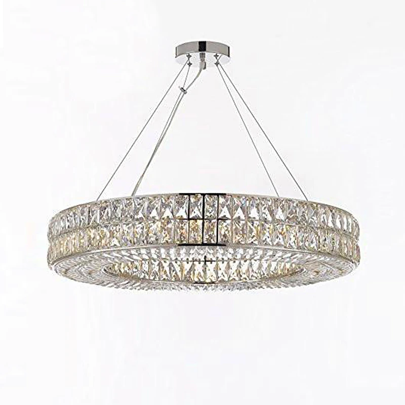 Modern Restaurant Ring Pendant Lamp LED Hanging Light Crystal Chandeliers