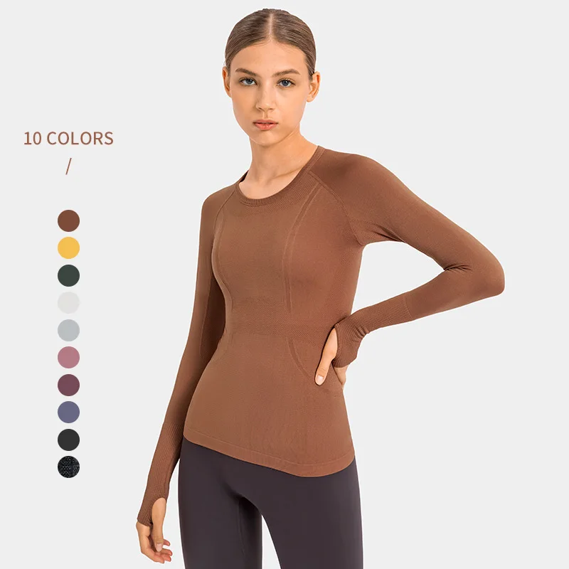 

D19083 fall fitness wear yoga Women's Long Sleeve seamless Running Shirt Athletic gym Workout Top wear with Thumb Holes