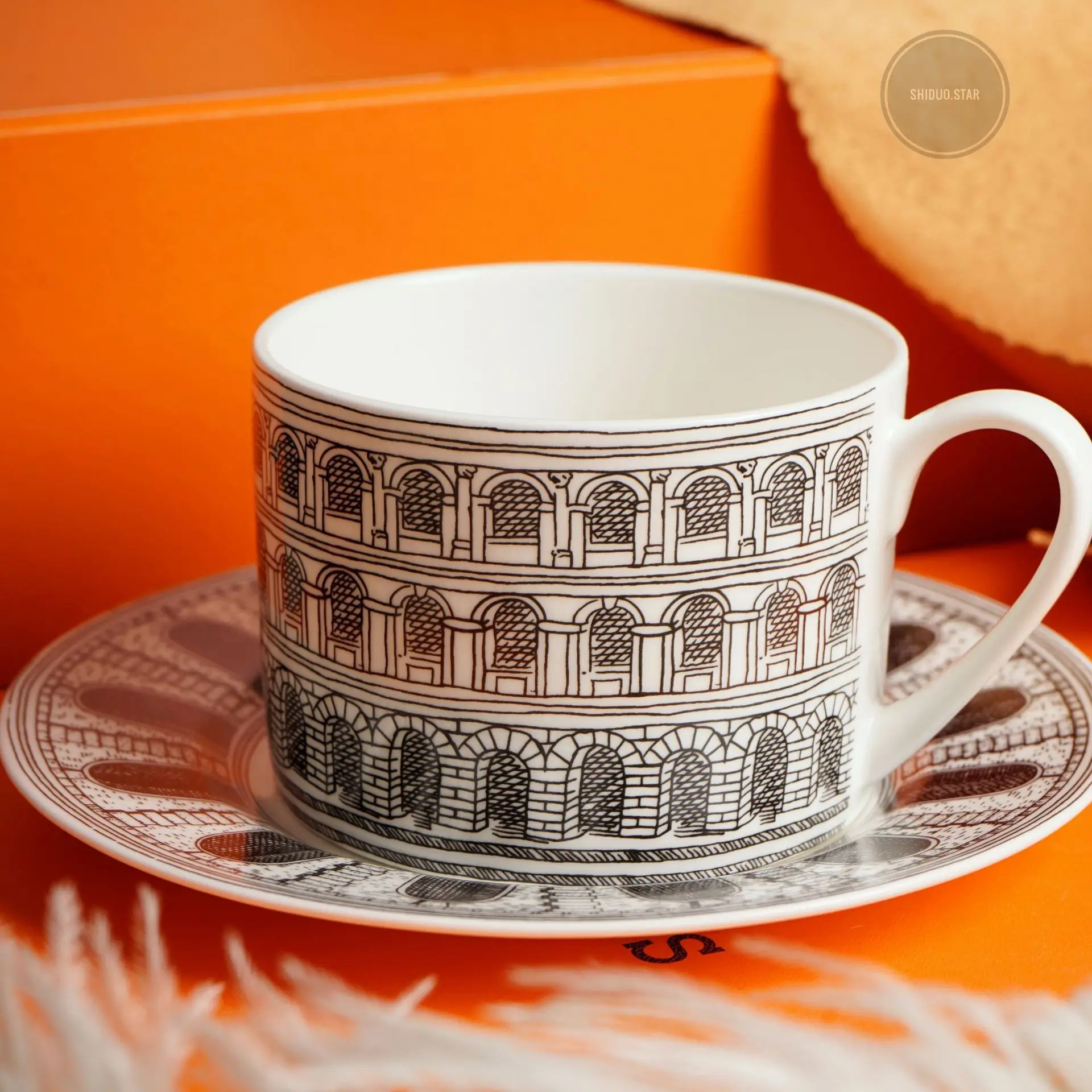 

Italian style ceramic coffee cup dish face series tea cup color box packaging