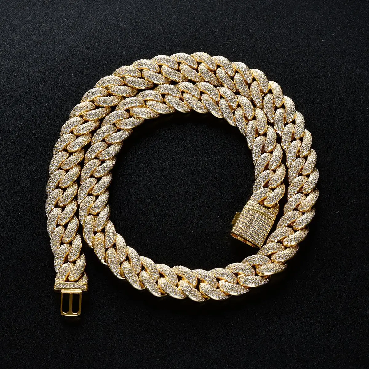 

Stock supplied Iced Out 14mm Mens Miami Cuban Link Necklace Hip Hop Lad Diamond Bling Prong Cuban Chain