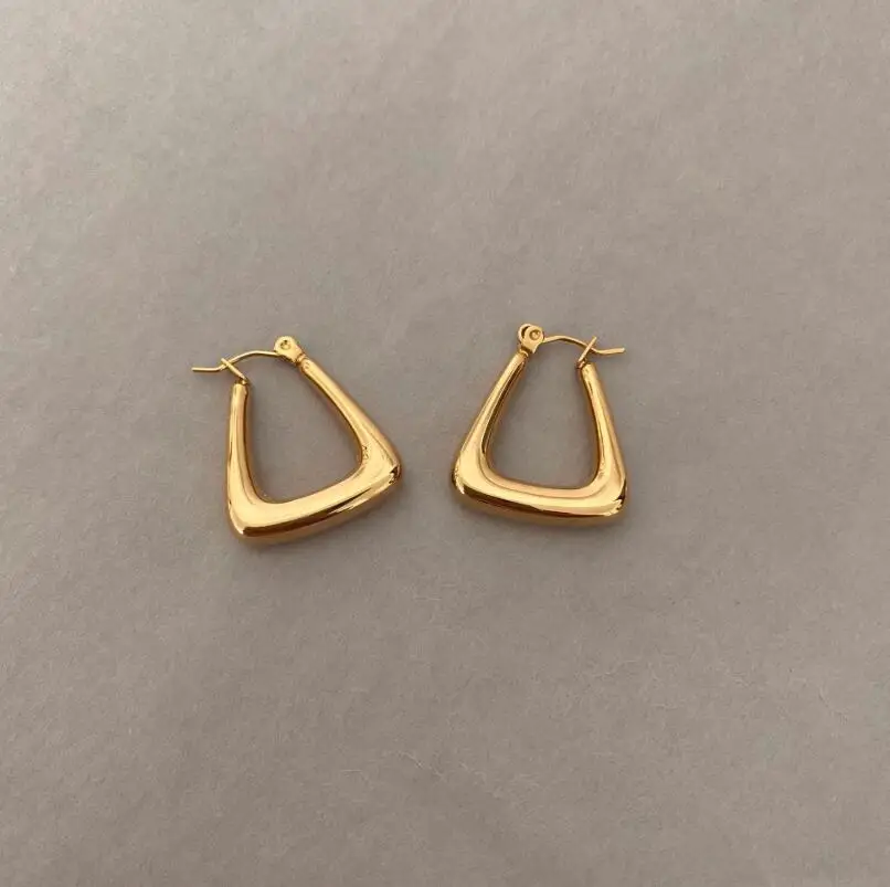 

Modern Women Accessories Luxury Unique Shaped Stainless Steel Girls Tube Triangle Shaped Hoop earrings Gold Plated