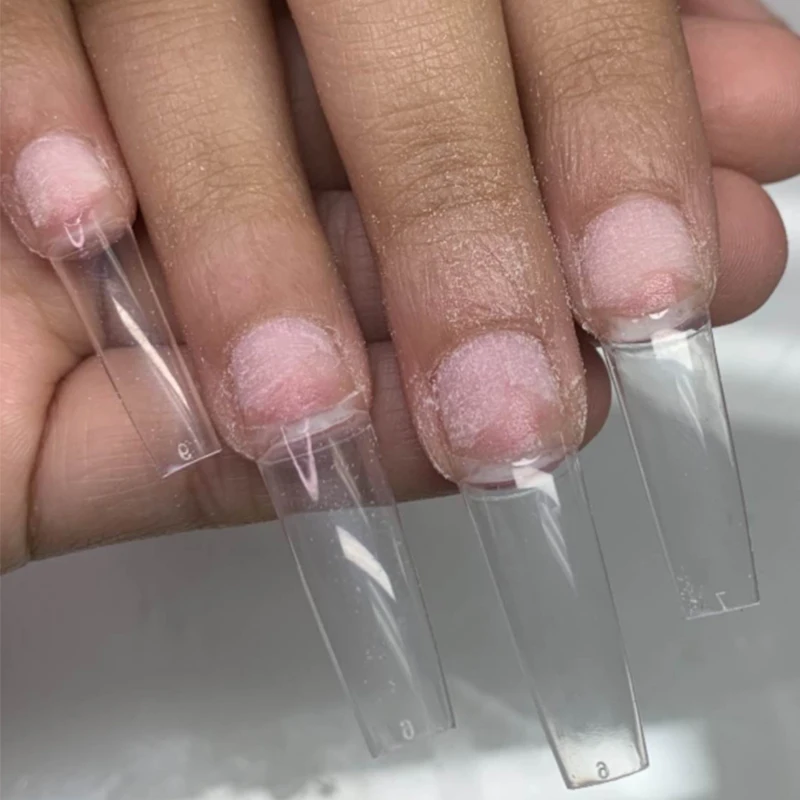 

500PCS Half Cover Acrylic Square Straight Coffin Tips Soft Gel Tapered Square Nail Tips For Nail Salon And Home Use, Natural / clear