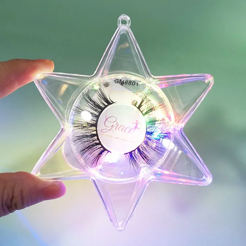 

Own Logo Neon Light Square Ball Star-shape Lash box Empty Christmas Acrylic 3D Mink eyelash packaging case, Colorfull