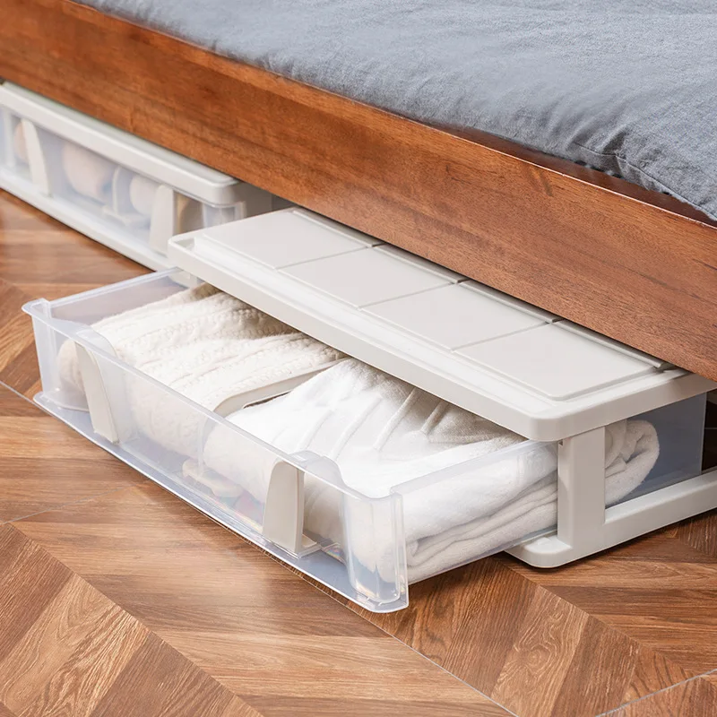 

Large flat bed storage box, drawer type clothes quilt storage box with rollers