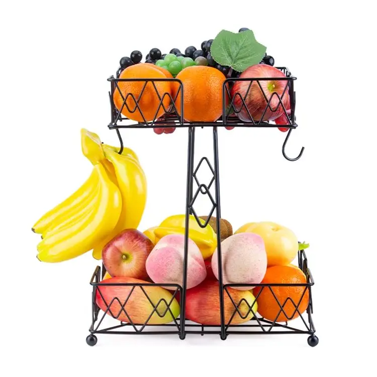 

Hot New Products 2 Tier Fruit Bowl Basket With Banana Hanger Detachable