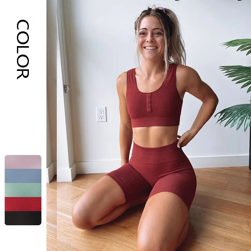 

Wholesale OEM 2020 New Arrival Fashionable GYM Wear Shark Women Gym Yoga Short Fitness Sets Seamless yoga clothers, 5 colors