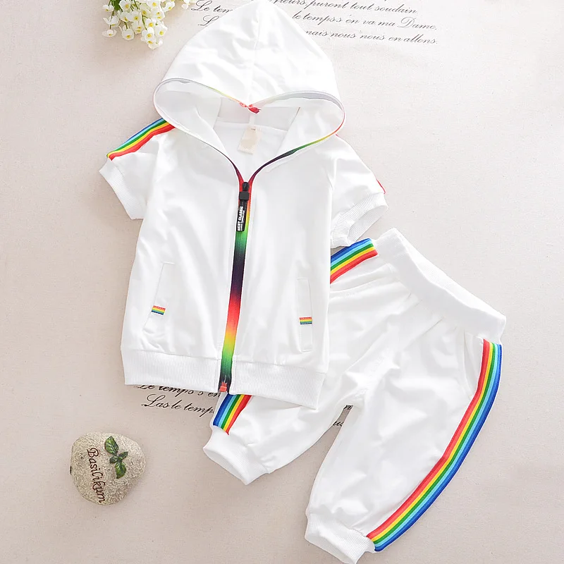 

lyc-3000 2020Kid Girl Clothes Sportswear Summer Fashion Short Sleeve Colorful Zipper Hooded Clothing Children Outfit Set