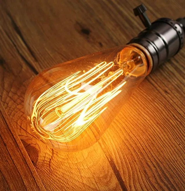 ST58 ST64 Vintage Edison Bulb 25W/40W/60W Incandescent Dimmable Light Squirrel Cage Filament E27 Base