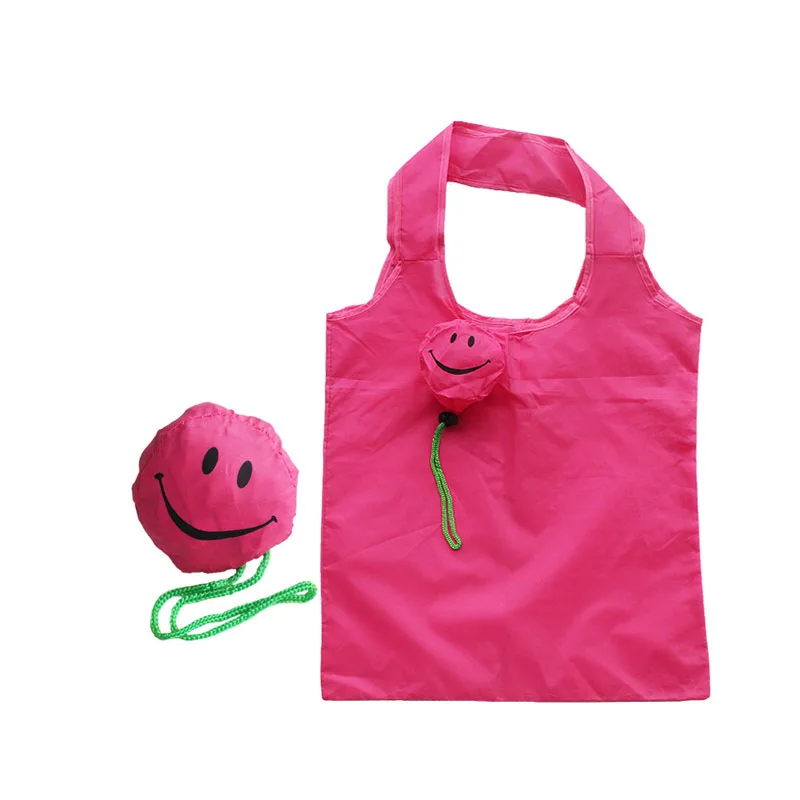 

Factory Direct Supply Creative Leisure Storage Portable Polyester Cartoon Colorful Folding Shopping Bag Grocery Smiley Handbag, 6 colors