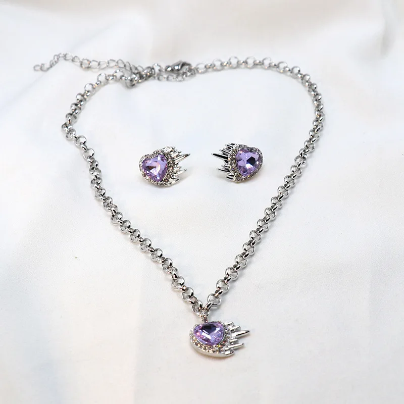 

new zircon water mark necklace and earring set Purple Zircon Heart Necklace Set