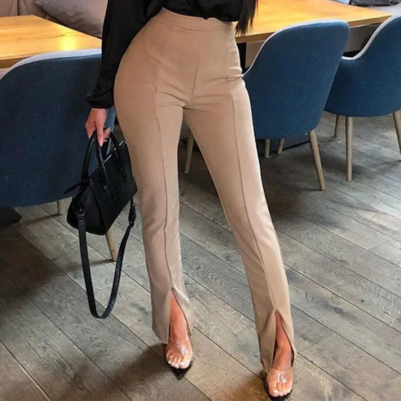 

Trousers Women Cotton Tight Fit Leg Opening Split Palazzo Pants high waist pant plus size Casual Office women's pants Split 10%