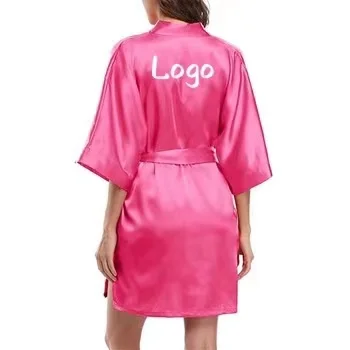 

High Quality Sexy V Neck Satin Pajamas Women robe de mariage Women Satin Robe Bridemaid Robes, Customized color