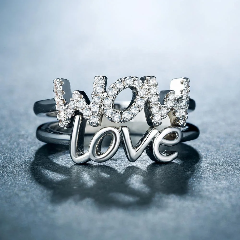 

2PC Stackable RIng Set with Letter MOM LOVE Design Style Jewelry Mother's Day Best Gift Fashion Rings for Mom