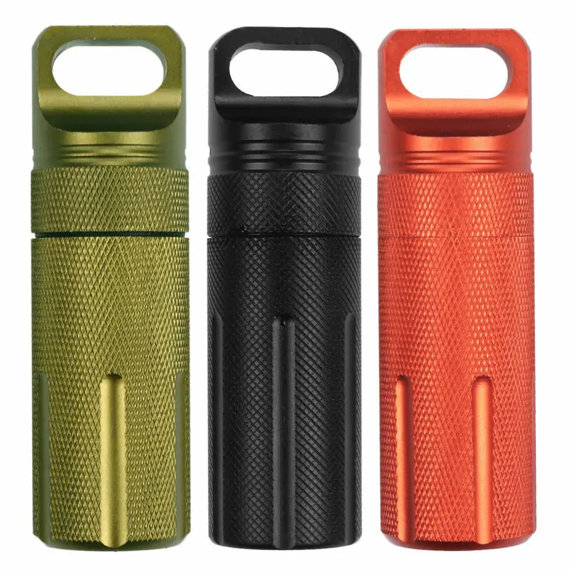 

Outdoor Survival Waterproof Airtight Seal Metal Bottle Holder Case Container Dry Box Survival EDC Tool Accessary, Green,orange,black