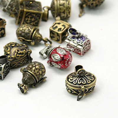 

Pandahall Mixed Shapes and Mixed Color Brass Prayer Box Pendants