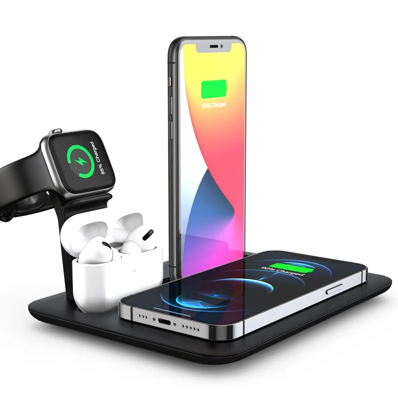 

New Design 18W Multi Mobile Fast Usb 4 In 1 Dock Stand Station Qi Wireless Charger And Holder for Iphone 12 Pro Max