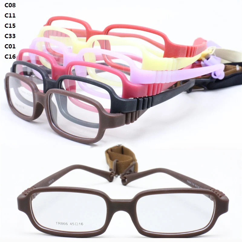 

fast delivery high classic kids TR90 prescription glasses rectangle frame flexible hingless temple including adjustable strap