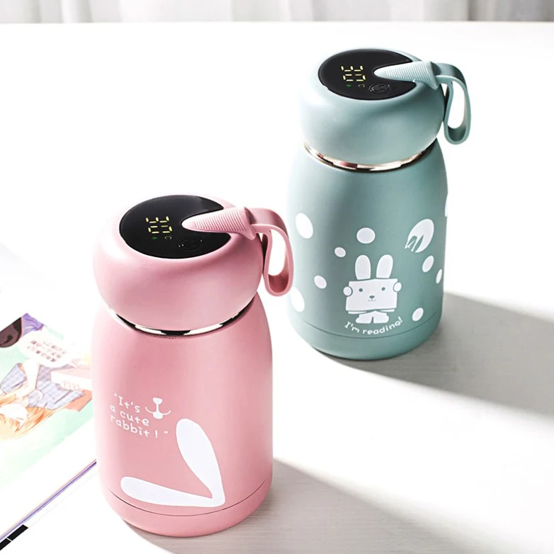 

cute children cartoon rabbit touch display temperature control thermal mug smart stainless steel Insulated water bottle