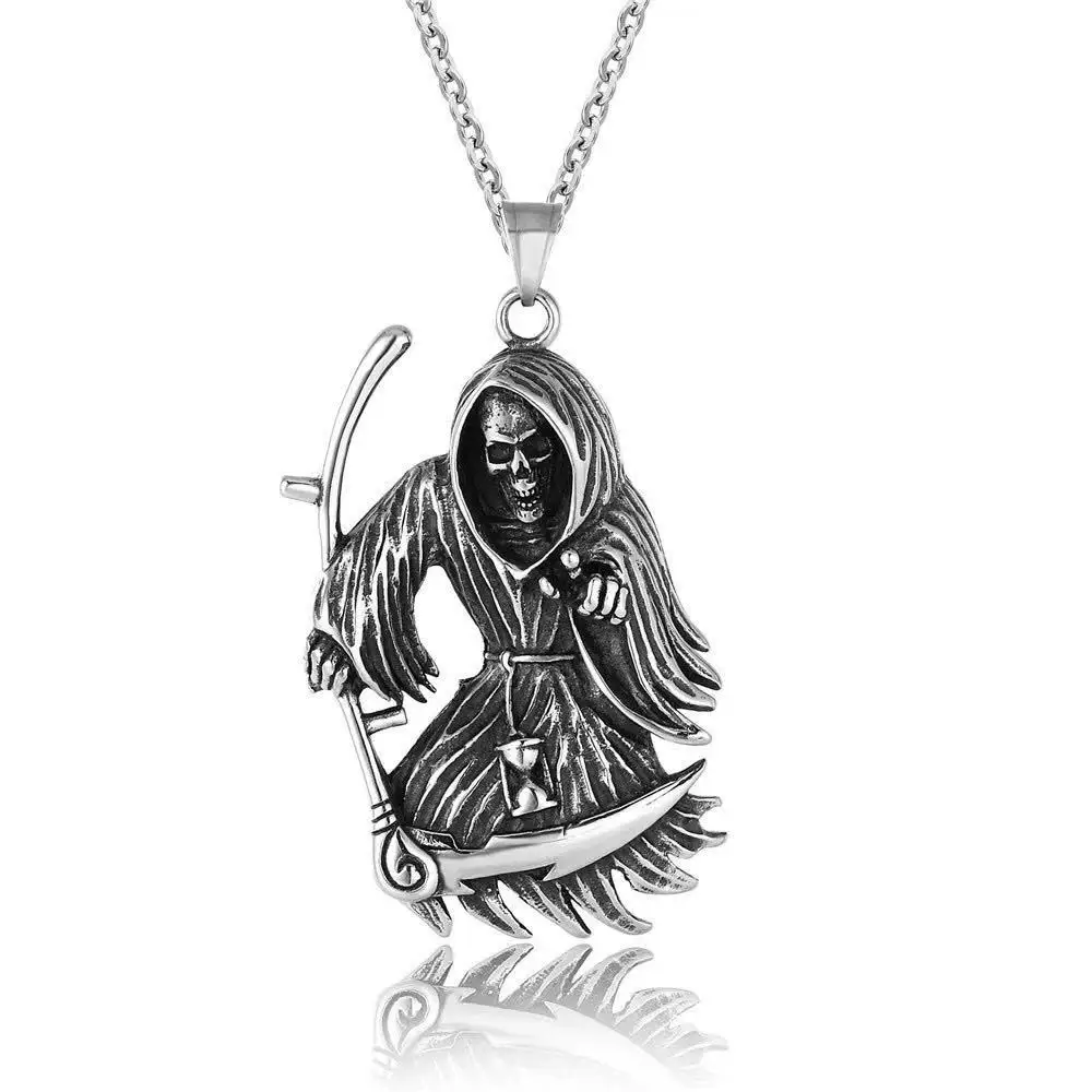 

Fashion personality belief jewelry stainless steel sickle death Necklace skull men's Pendant