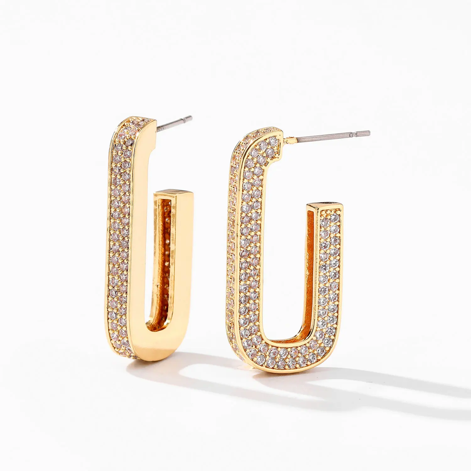 

14K Real Gold Plated U-Shaped Huggie Earrings Brass Cubic Zirconia hoops Earrings for Women Girls