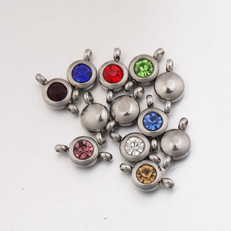

Double Two Holes 6.5mm DIY Jewelry Making Accessories Silver Stainless Steel 12 Month Crystal Birthstone Charms Pedants