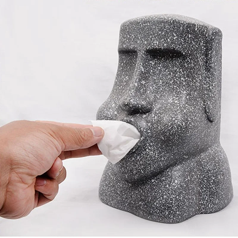 Easter Island Stone Portrait Tissue Box Cover Stereoscopic Facial