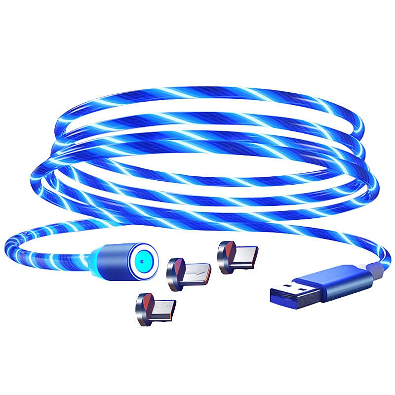 

Hot Sale Magnetic Shining Light 2.4A Charger Cable LED Display 3-in-1 Data Cable, Red
