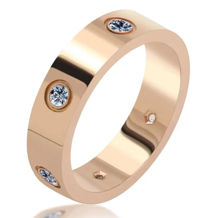 

6mm Fashion Rose Gold Stainless Steel With Stone Crystal For Men Girls Women Couple Wedding Engagement Rings