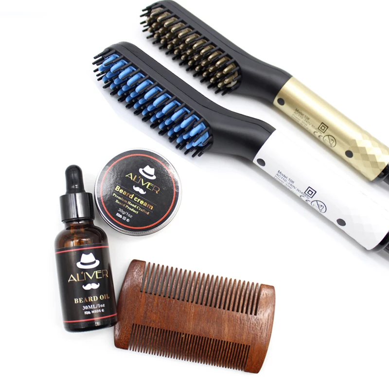 

Quick Beard Straightening Machine Private Label Mens Electric Hair Beard Straightener Brush Comb Kit, White gold or custom