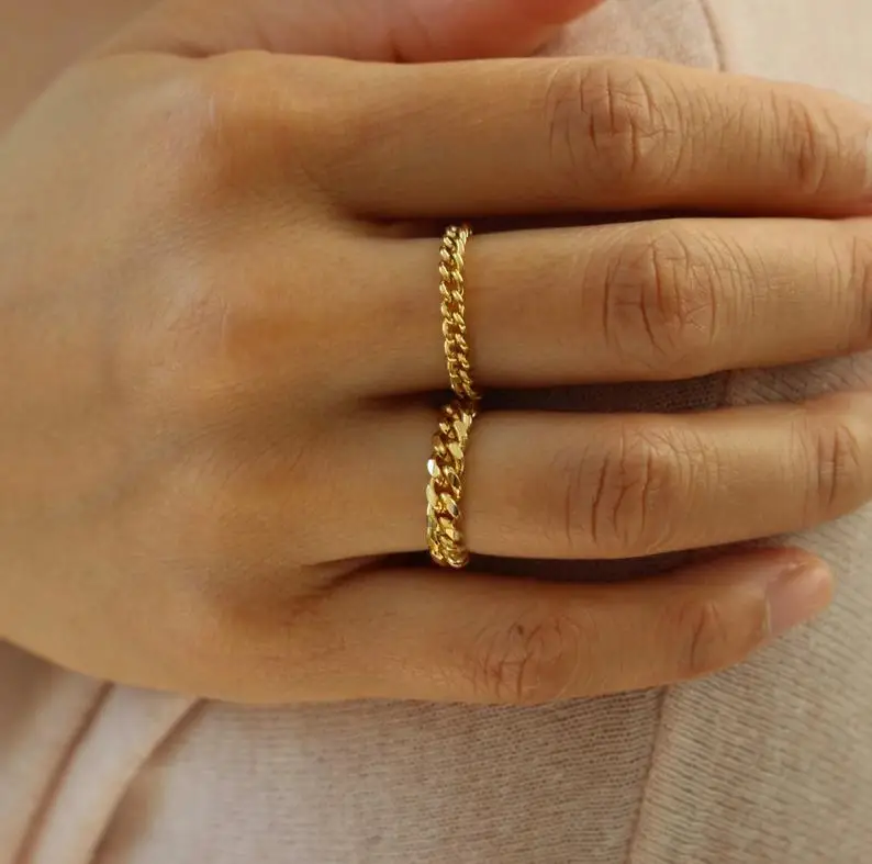 

2021 fashion ANILLO vermeil gold ring anillos de piedra gold plated link chain ring