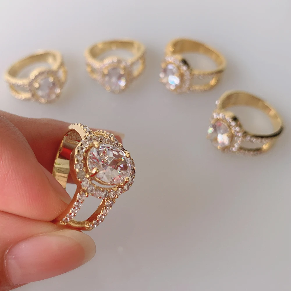 

Hot Trending 18K Gold Dubai Wedding Brass Diamond Rings Jewelry For Women, Gold/silver
