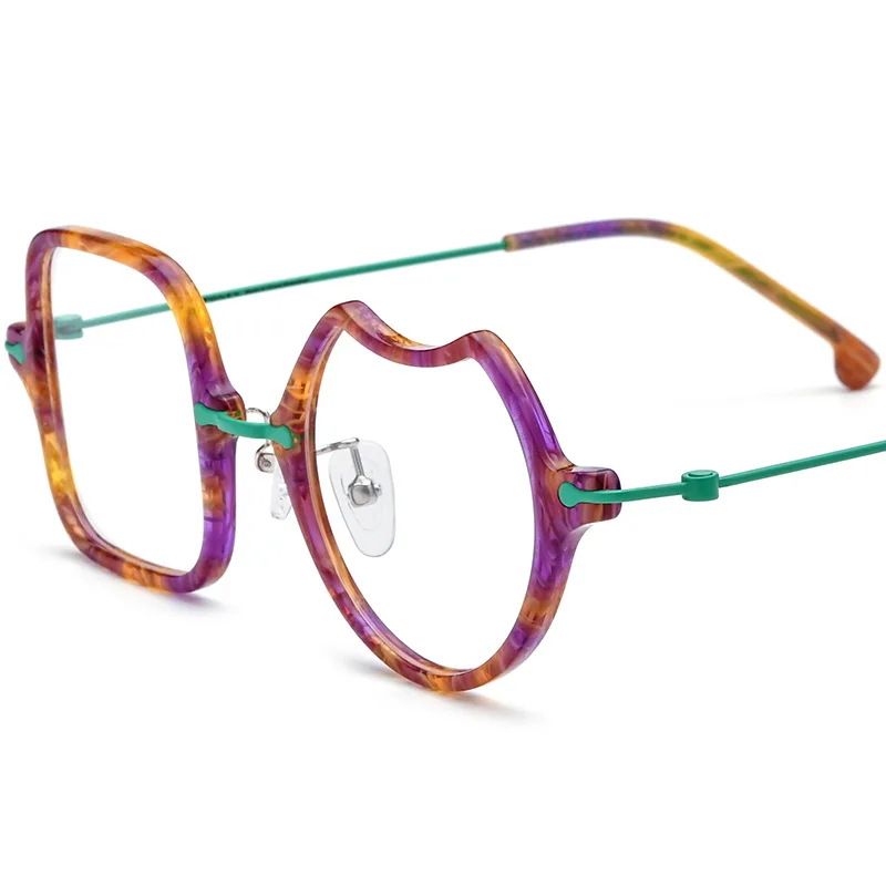 New Acetate Mix Titanium Glasses Geometric Special Eyeglasses Frames for All Face High Quality Luxury Optical Eyewear