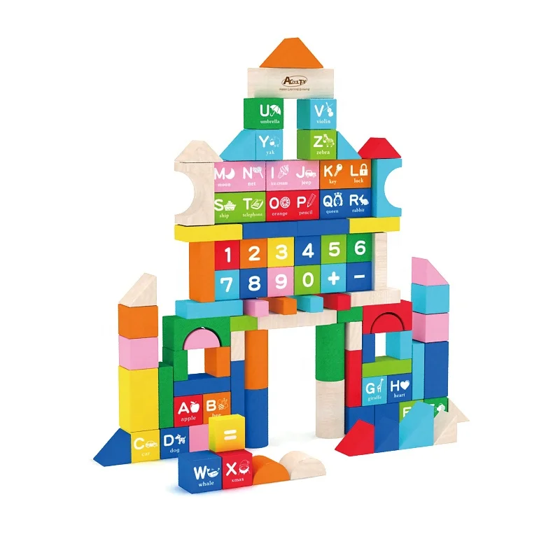 

wooden number blocks 100 pcs colorful toddler educational set toy wooden building block for kids 18M+