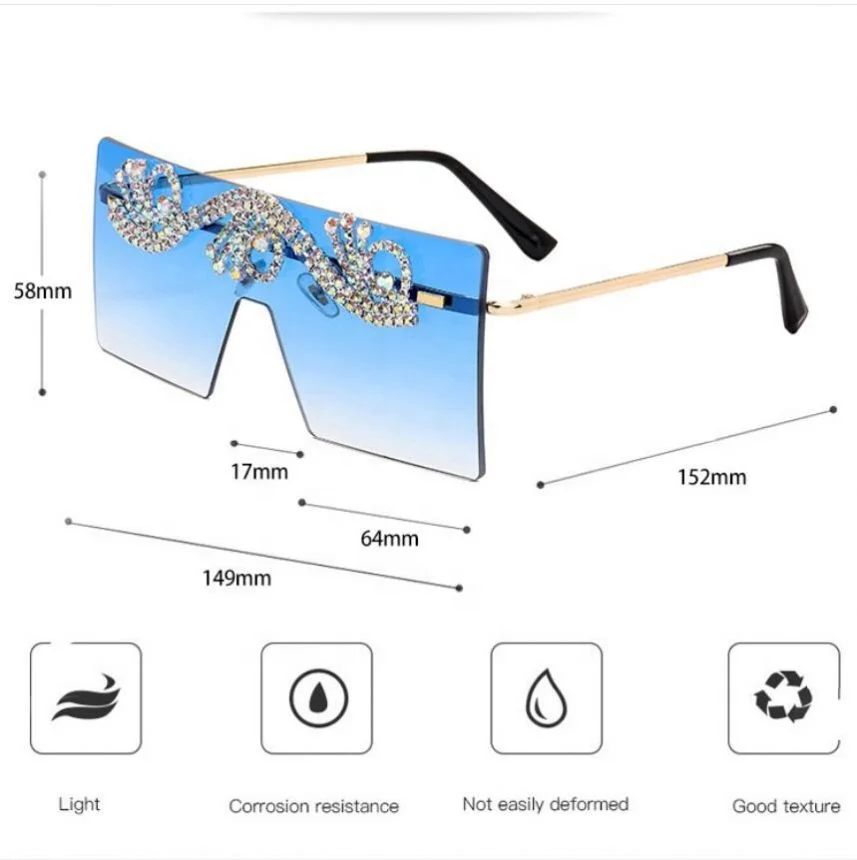 

Wholesale Luxury Rimless Gradient Sunglasses Rhinestone Square Women Sunglasses, Colors