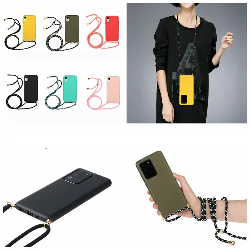 

2.0MM Thickness Soft TPU Crossbody Phone Case For Samsung Note 20 Ultra S20 S10 For Huawei P40 P30 Back Cover With Lanyard