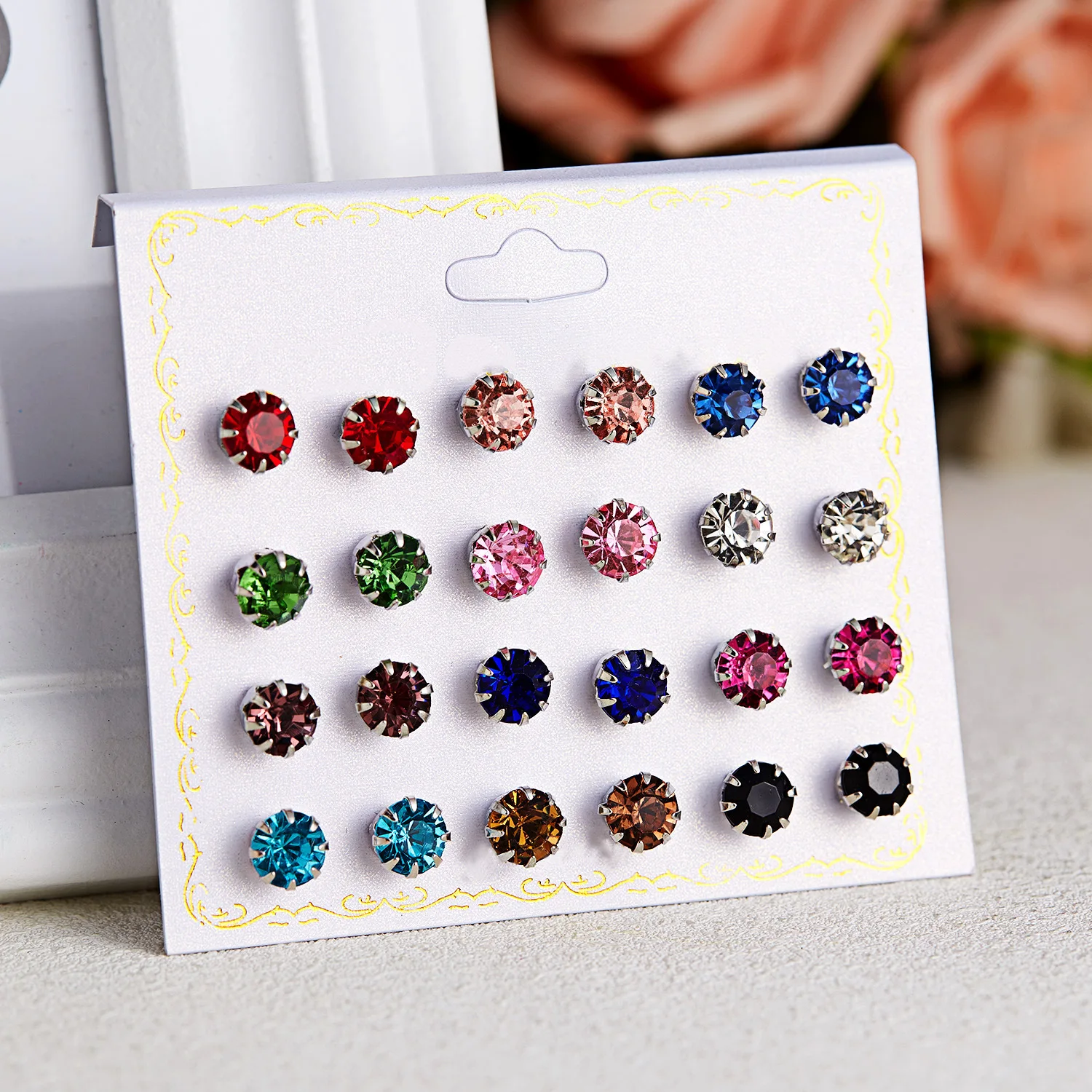 

12 pairs/set Fashion Statement Charm Big Small Shiny Transparent Round Zircon Women Stud Earrings Sets