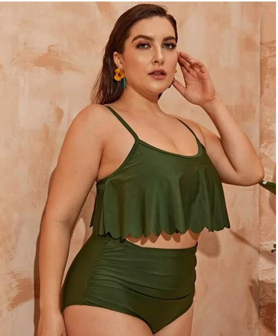 

Sexy Solid Color Split Large Size Plus Fat To Increase Swimsuit Bikini