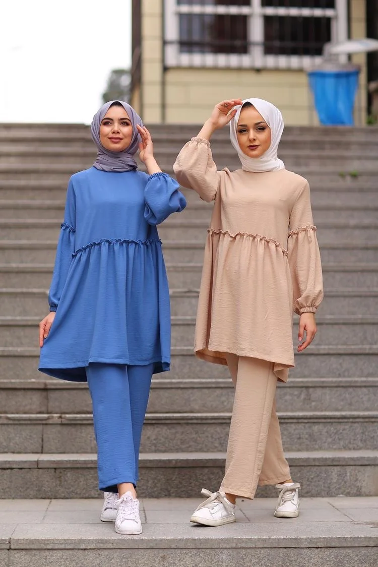 Arabian Latest Modest Women Leisure Clothing Islamic Girls Clothes Soft Casual Muslim Wear Set 4632