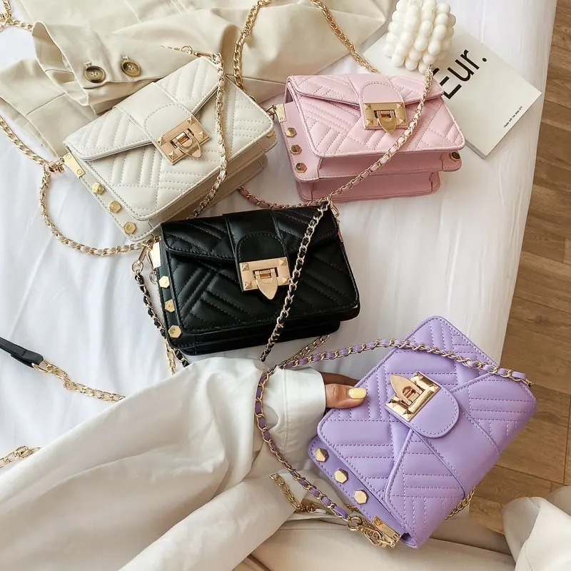 

Famous Brand Embroidery Women Bags Designer Chains Crossbody Bag Striped Flip Lock Flap Bag Small Luxury Square Purses Handbags