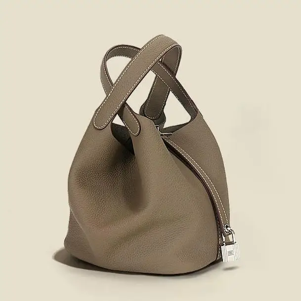 

Westal female top layer cowhide leather handbag casual large capacity women's shoulder crossbody bag fashion bucket bag, Black,grey
