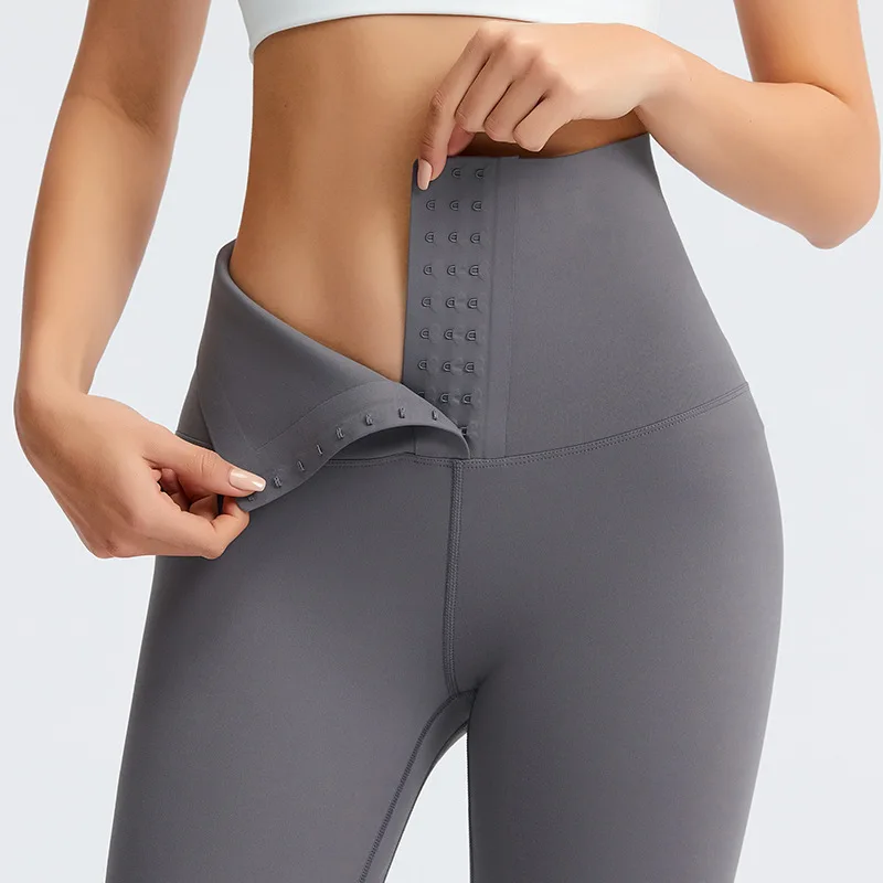 

Invisible Breasted Cropped Pants Women's Waist Girdling Belly Contraction Upper Support Hip Slim Fit Thin Yoga Pants, As is shown in the picture
