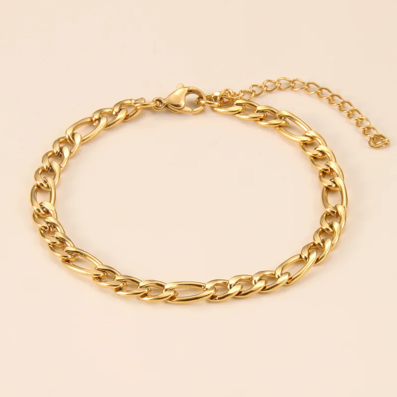 

Waterproof 3mm firgaro bracelet stainless steel gold plated miami cuban chain women men rope chain bracelet jewelry