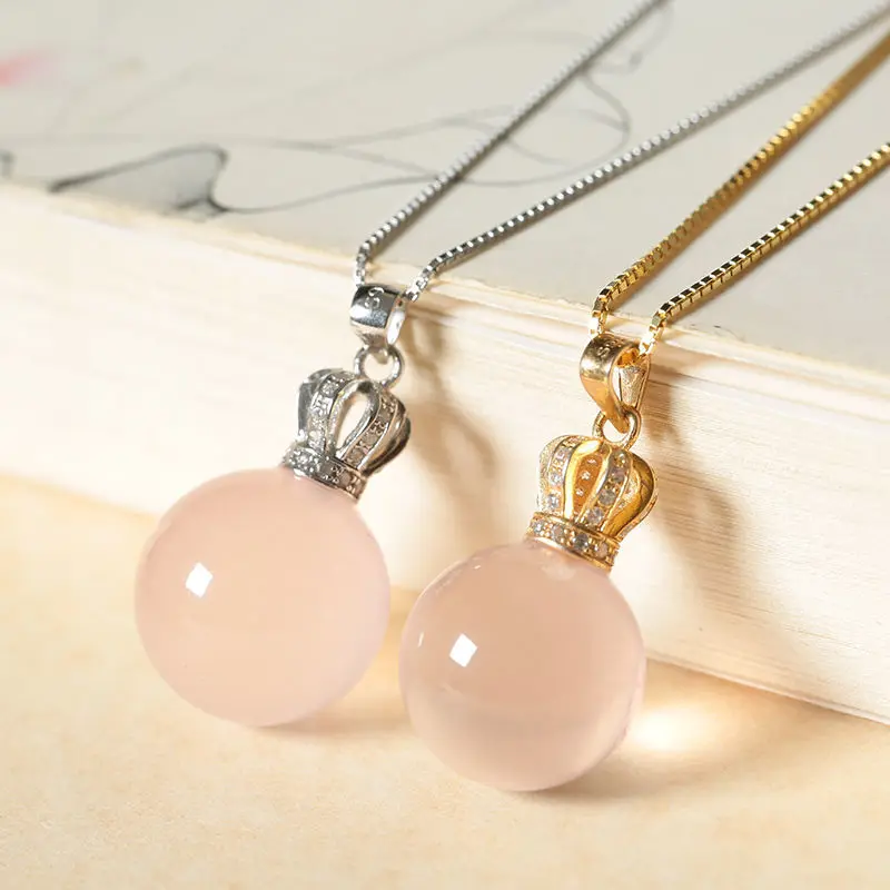 

Natural Crystal Rose Quartz Ball necklace Pendant Mineral Jewelry Couple Decoration Christmas Gifts Accessories Men and Women